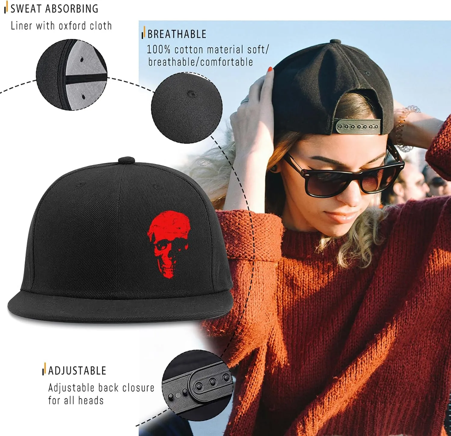 Christian Cross Snapback Hats Adjustable Baseball Cap for Men Cool Praying Skeleton Hand Hat for Men Black Flat Bill
