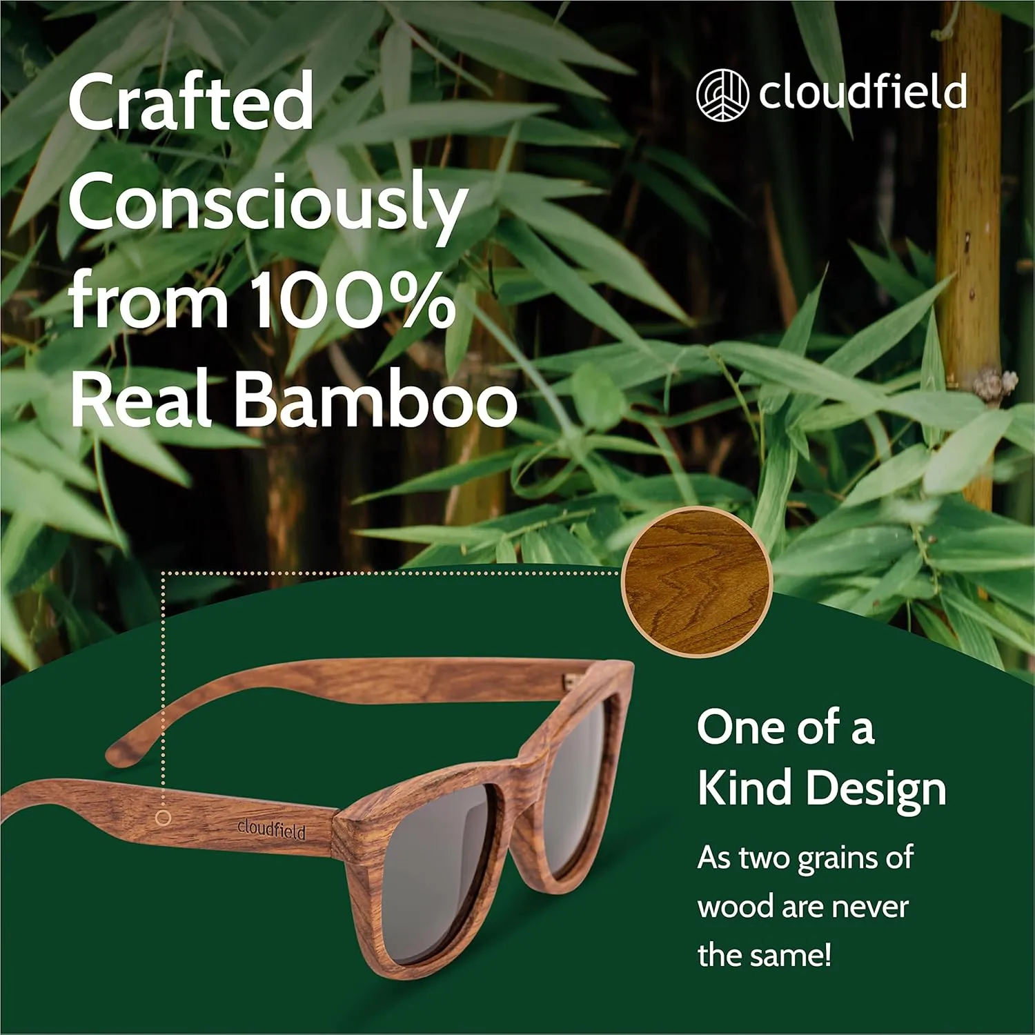cloudfield Wood Frame Sunglasses for Men and Women with 9-Layer Polarized Lenses and Double Layer of UV Blocking Coating
