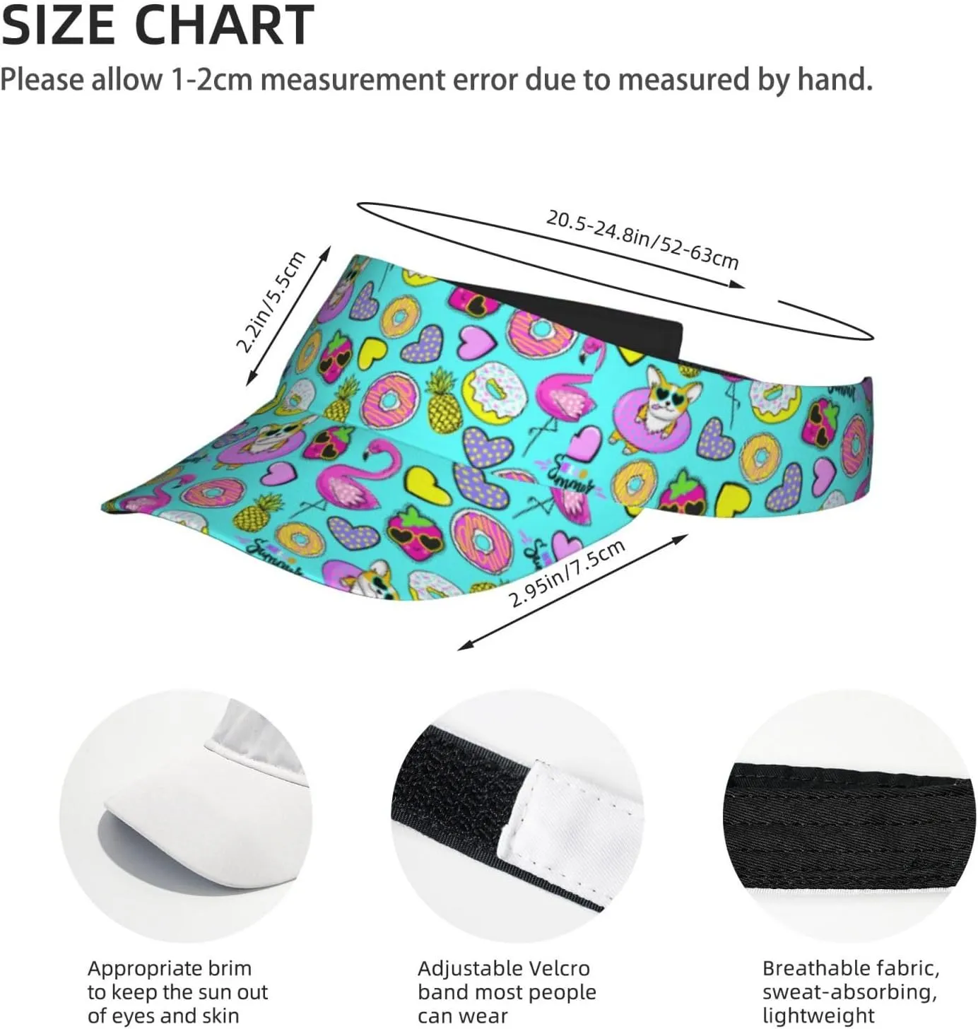 Corgi Printed Sun Visor Hats Adjustable, Women's Sun Hat, Unisex Designs, Fits Most Head Sizes