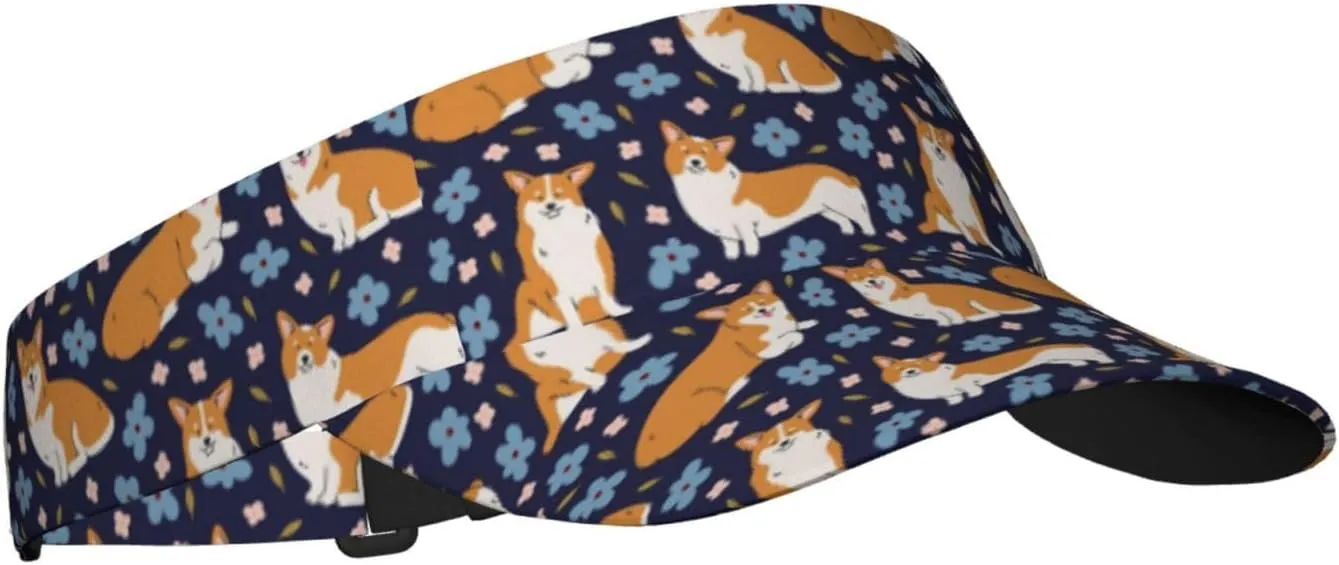 Corgi Printed Sun Visor Hats Adjustable, Women's Sun Hat, Unisex Designs, Fits Most Head Sizes