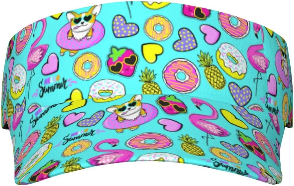 Corgi Printed Sun Visor Hats Adjustable, Women's Sun Hat, Unisex Designs, Fits Most Head Sizes