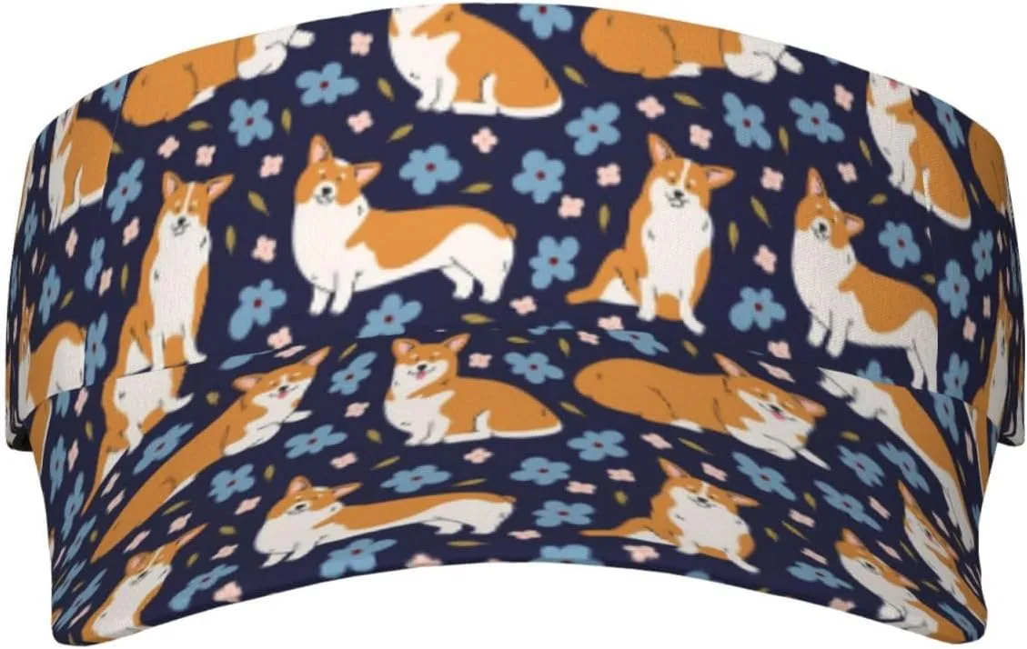 Corgi Printed Sun Visor Hats Adjustable, Women's Sun Hat, Unisex Designs, Fits Most Head Sizes