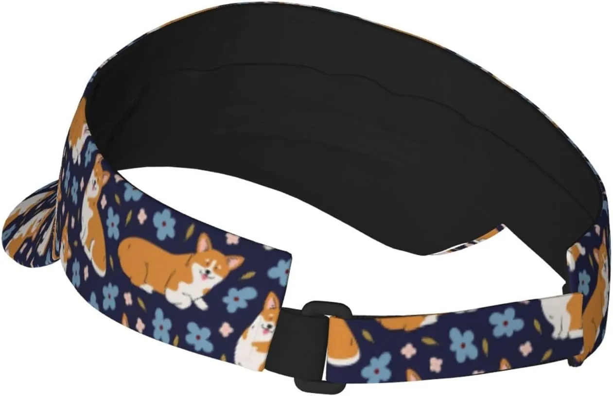 Corgi Printed Sun Visor Hats Adjustable, Women's Sun Hat, Unisex Designs, Fits Most Head Sizes