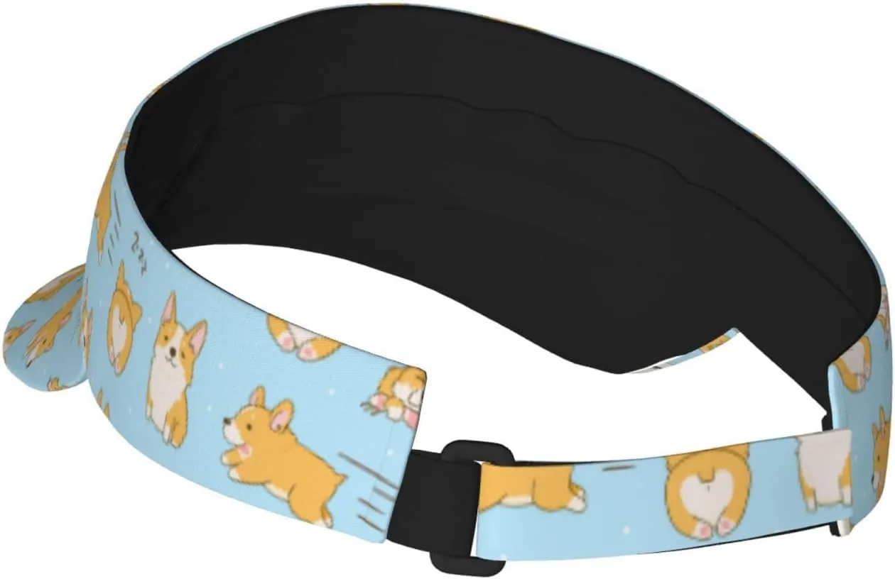 Corgi Printed Sun Visor Hats Adjustable, Women's Sun Hat, Unisex Designs, Fits Most Head Sizes
