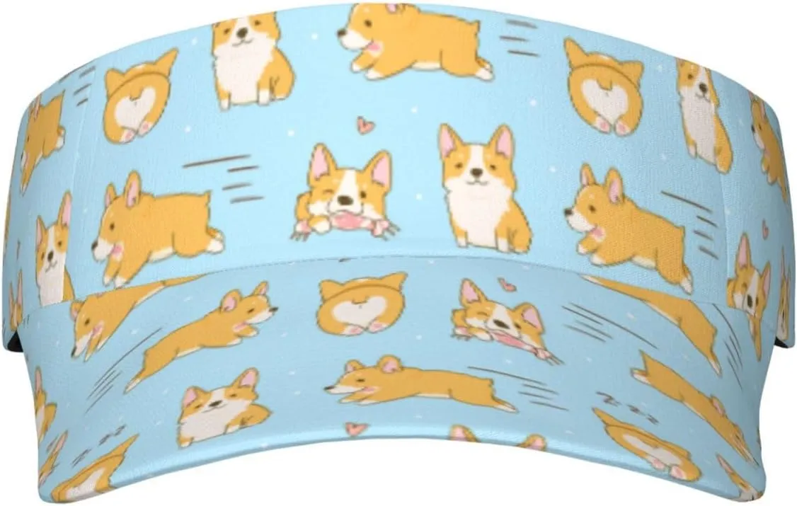 Corgi Printed Sun Visor Hats Adjustable, Women's Sun Hat, Unisex Designs, Fits Most Head Sizes