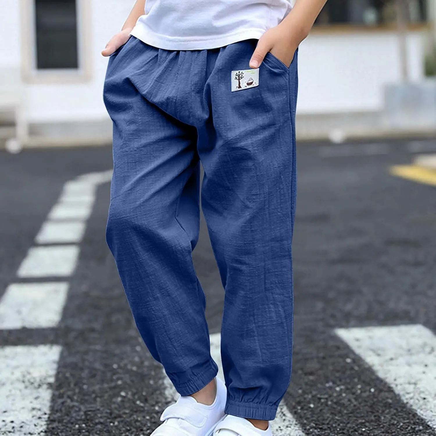 Cotton Girls Casual Jogger Pants with Pockets Comfortable Elastic Waist Sweatpants for Kids Activewear