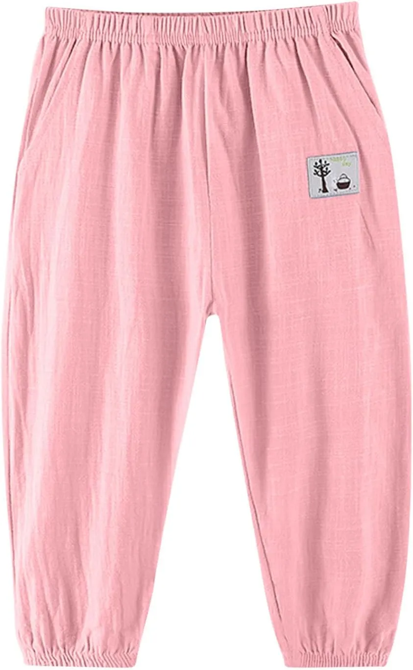 Cotton Girls Casual Jogger Pants with Pockets Comfortable Elastic Waist Sweatpants for Kids Activewear