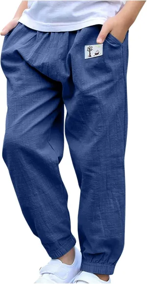 Cotton Girls Casual Jogger Pants with Pockets Comfortable Elastic Waist Sweatpants for Kids Activewear