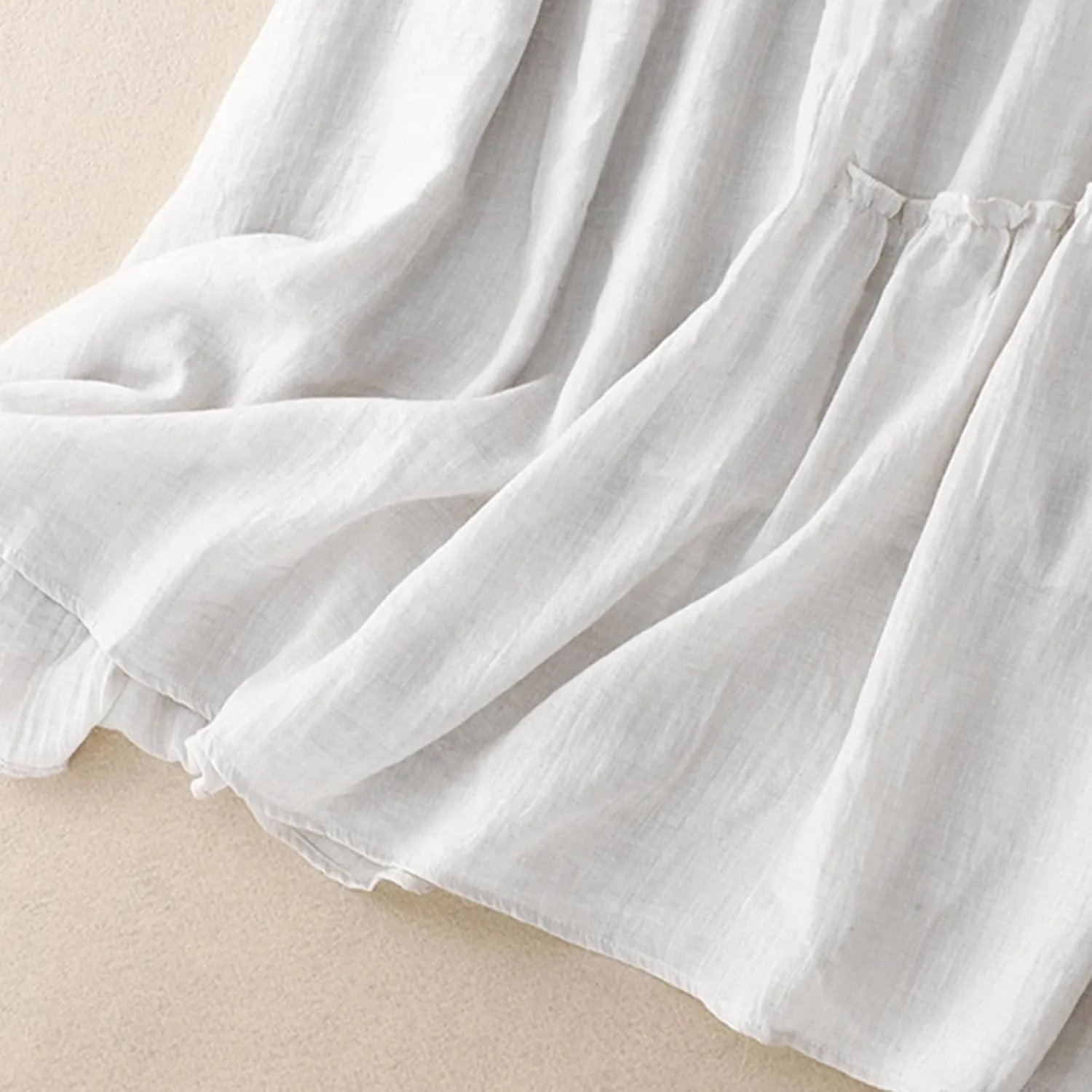 Cotton Linen Skirts for Women Summer Elastic Waisted Swing Tiered Double Layerd Maxi Skirts Irregular Ruffle Lightweight
