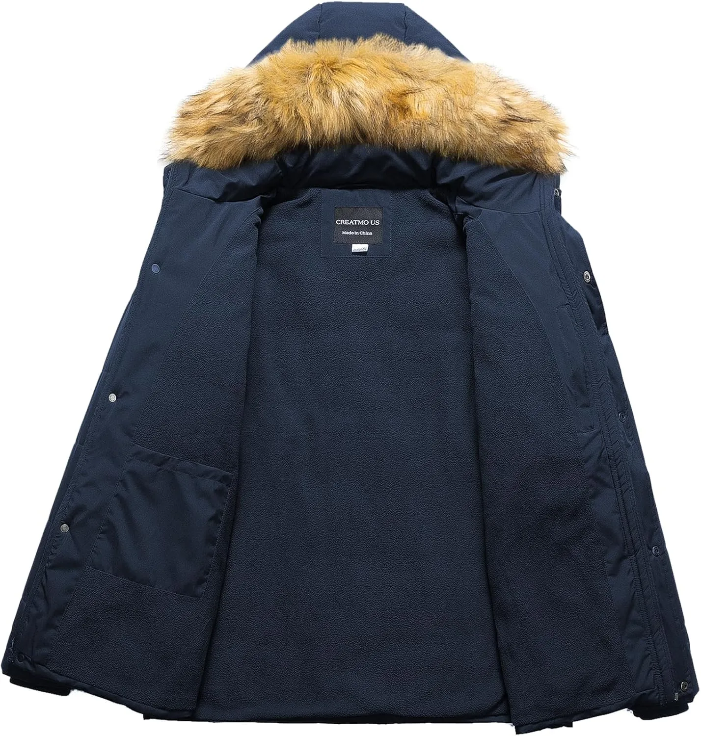 CREATMO US Men's Big and Tall Puffer Jacket Waterproof Winter Coats Fleece Lined Detachable Fur Hood Available In 2X To 6X