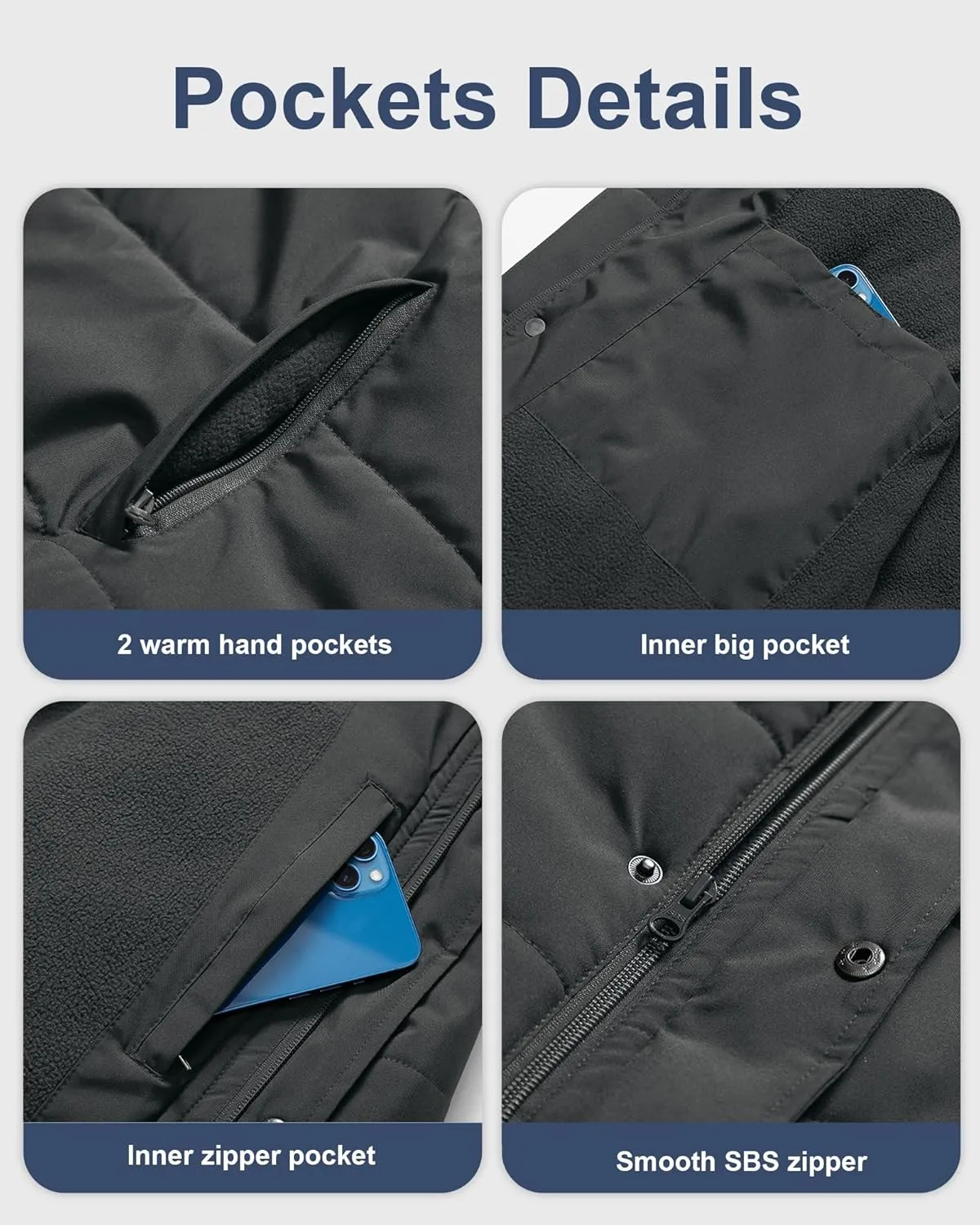 CREATMO US Men's Big and Tall Puffer Jacket Waterproof Winter Coats Fleece Lined Detachable Fur Hood Available In 2X To 6X