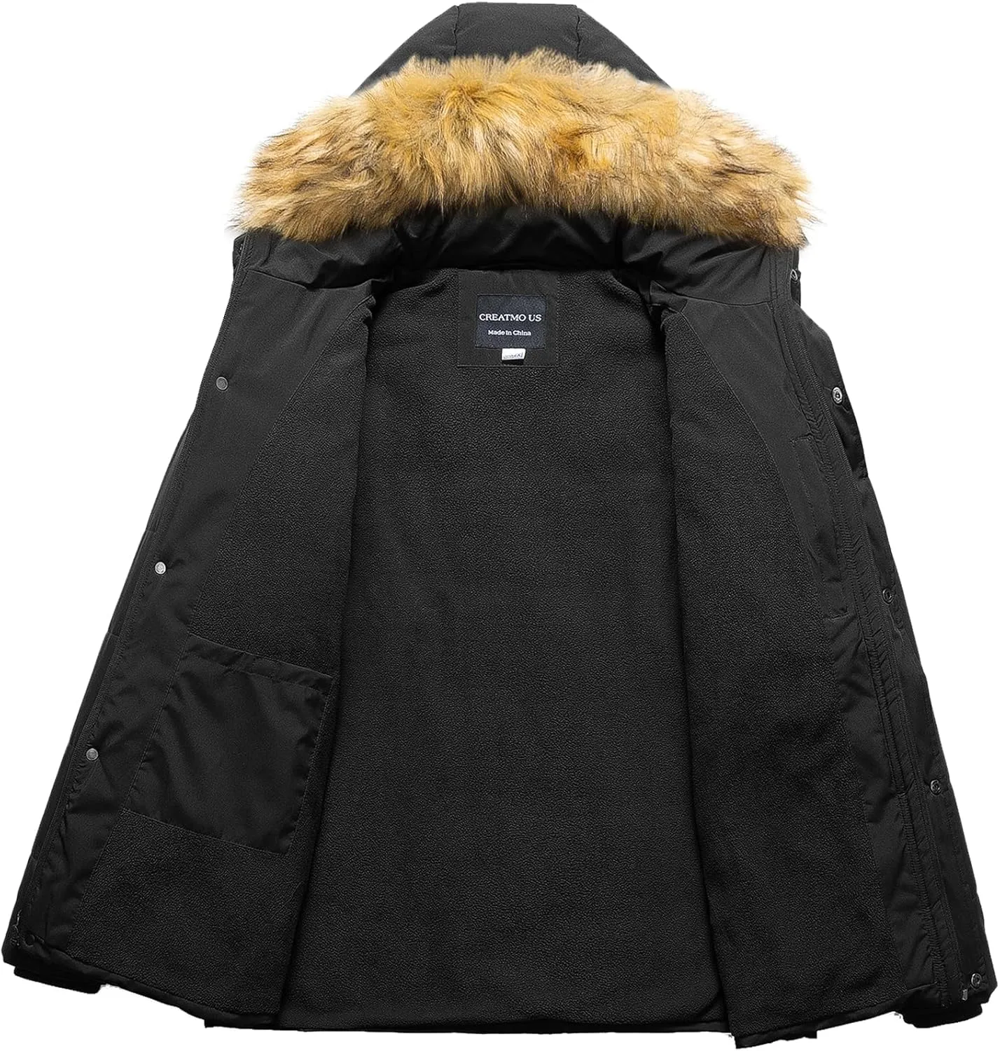 CREATMO US Men's Big and Tall Puffer Jacket Waterproof Winter Coats Fleece Lined Detachable Fur Hood Available In 2X To 6X