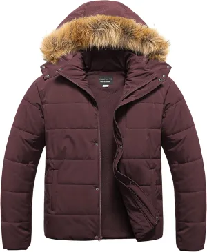CREATMO US Men's Big and Tall Puffer Jacket Waterproof Winter Coats Fleece Lined Detachable Fur Hood Available In 2X To 6X
