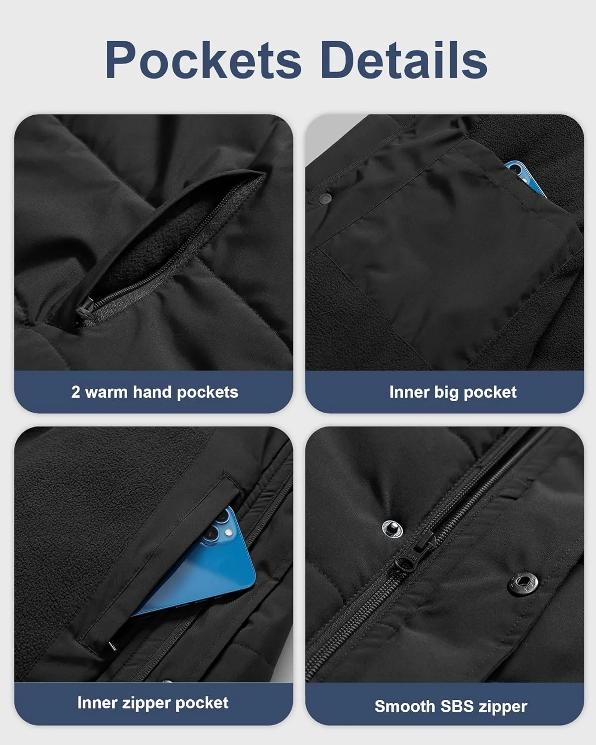 CREATMO US Men's Big and Tall Puffer Jacket Waterproof Winter Coats Fleece Lined Detachable Fur Hood Available In 2X To 6X