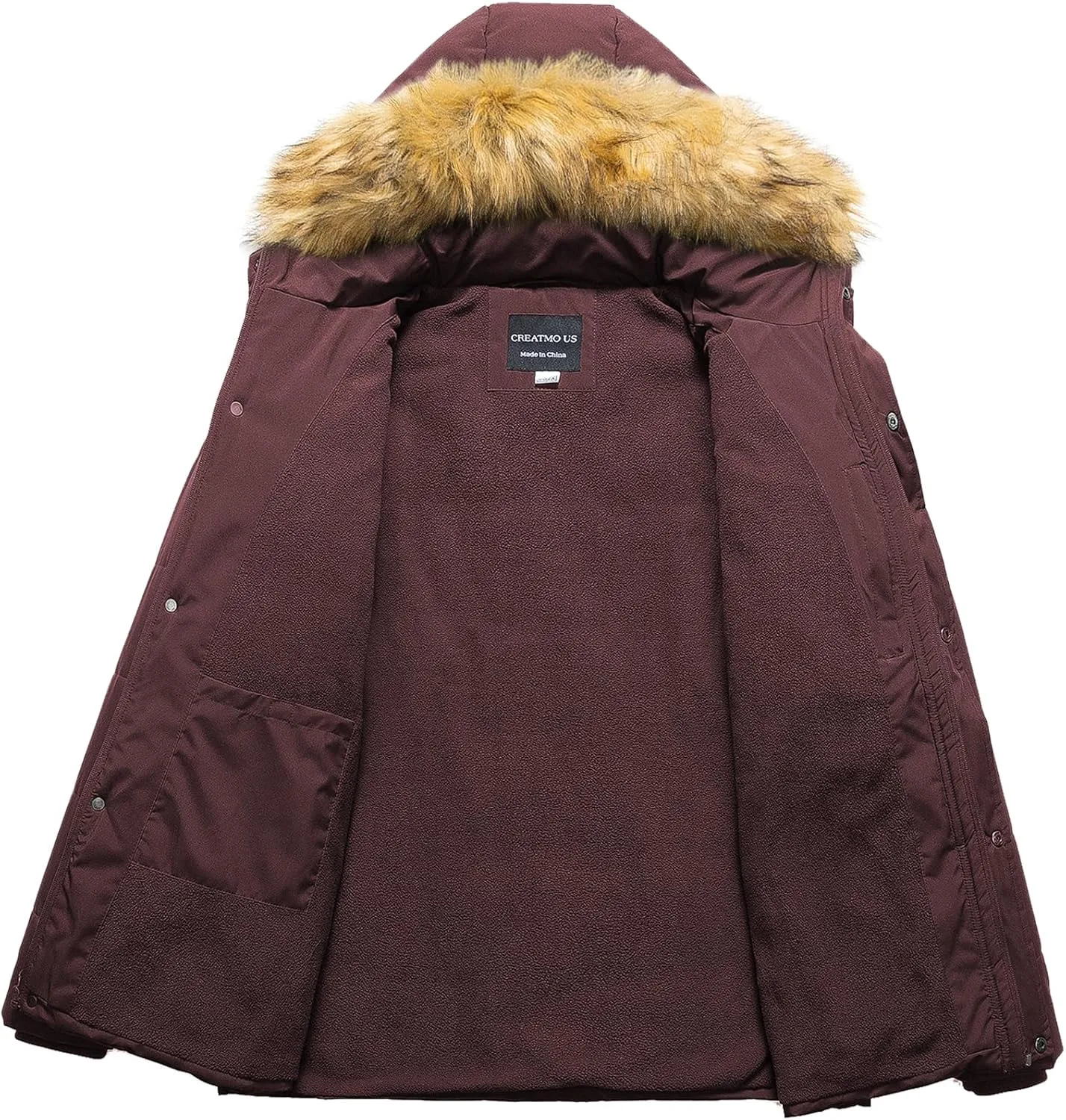 CREATMO US Men's Big and Tall Puffer Jacket Waterproof Winter Coats Fleece Lined Detachable Fur Hood Available In 2X To 6X
