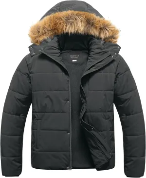 CREATMO US Men's Big and Tall Puffer Jacket Waterproof Winter Coats Fleece Lined Detachable Fur Hood Available In 2X To 6X