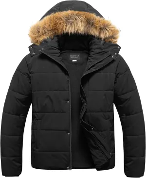 CREATMO US Men's Big and Tall Puffer Jacket Waterproof Winter Coats Fleece Lined Detachable Fur Hood Available In 2X To 6X