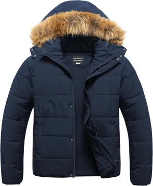 CREATMO US Men's Big and Tall Puffer Jacket Waterproof Winter Coats Fleece Lined Detachable Fur Hood Available In 2X To 6X