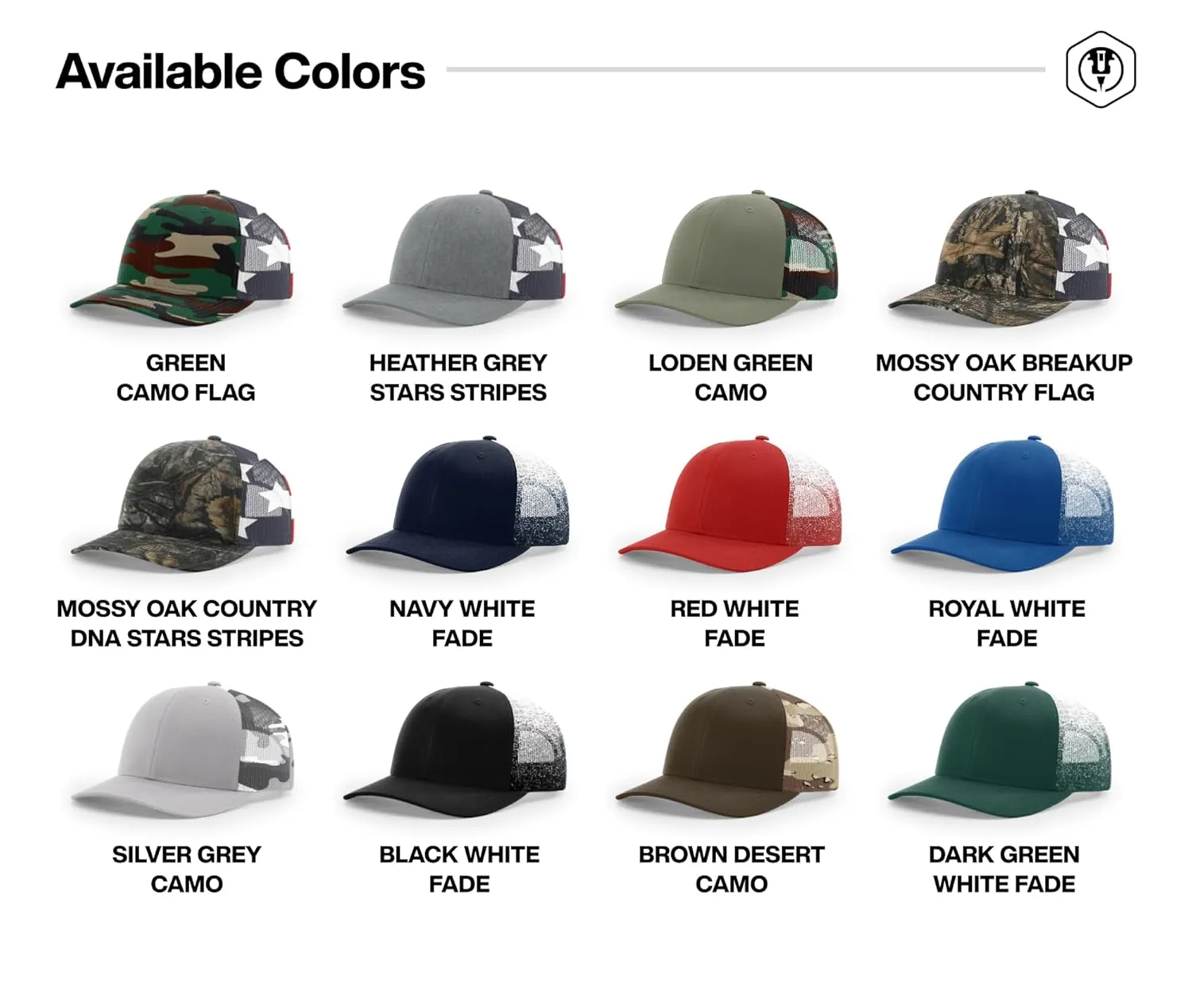 Custom Leather Patch Printed Mesh-Back Trucker Hat R112PM (Heather Grey/Stars & Stripes)