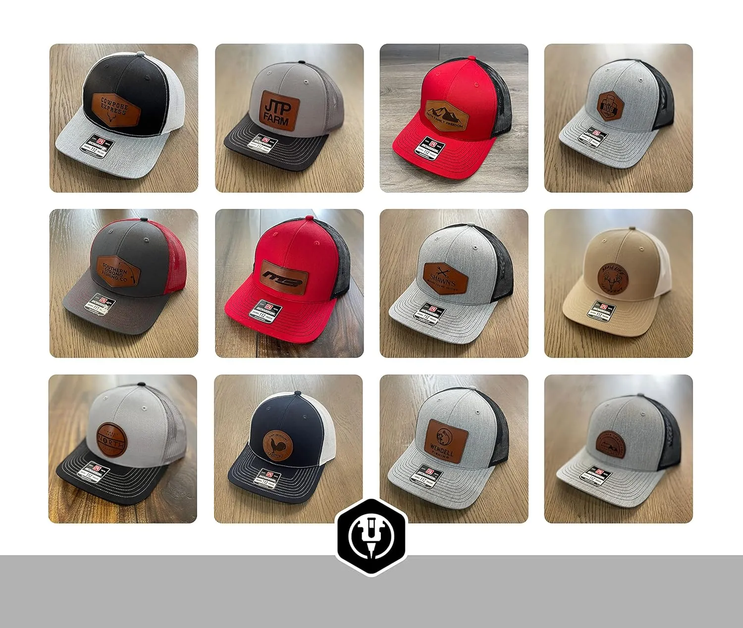 Custom Leather Patch Printed Mesh-Back Trucker Hat R112PM (Heather Grey/Stars & Stripes)
