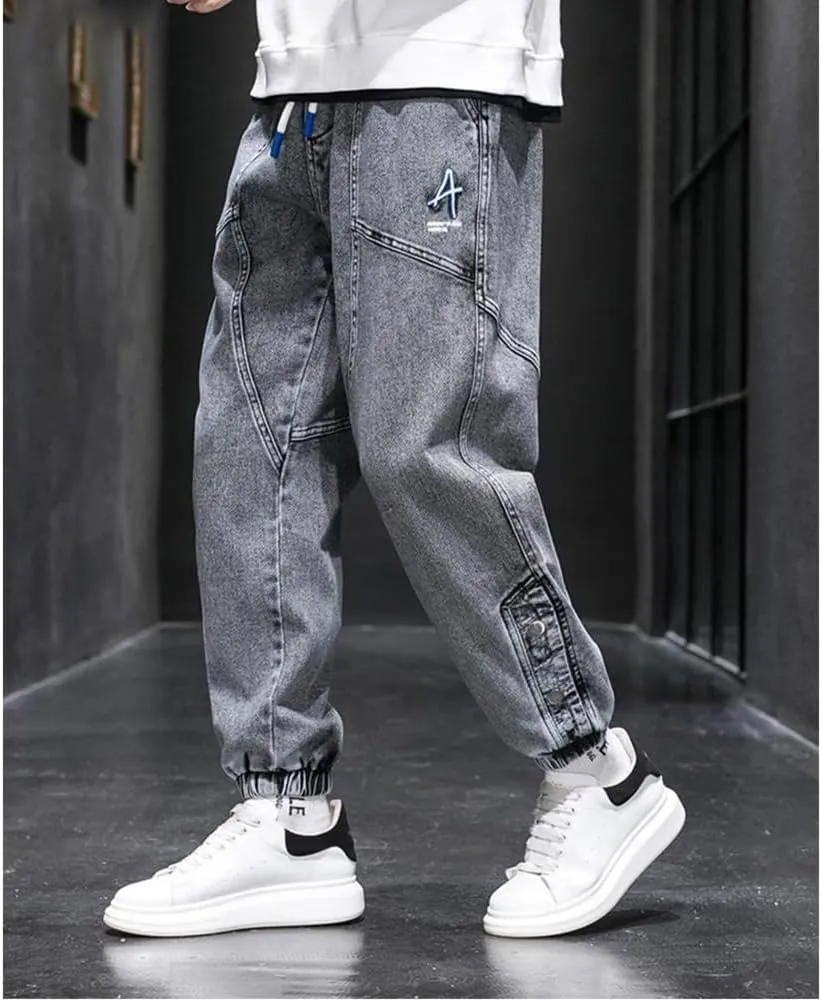 Denim Joggers Men Hip Hop Cargo Jeans Streetwear Casual Athletic Harem Pants