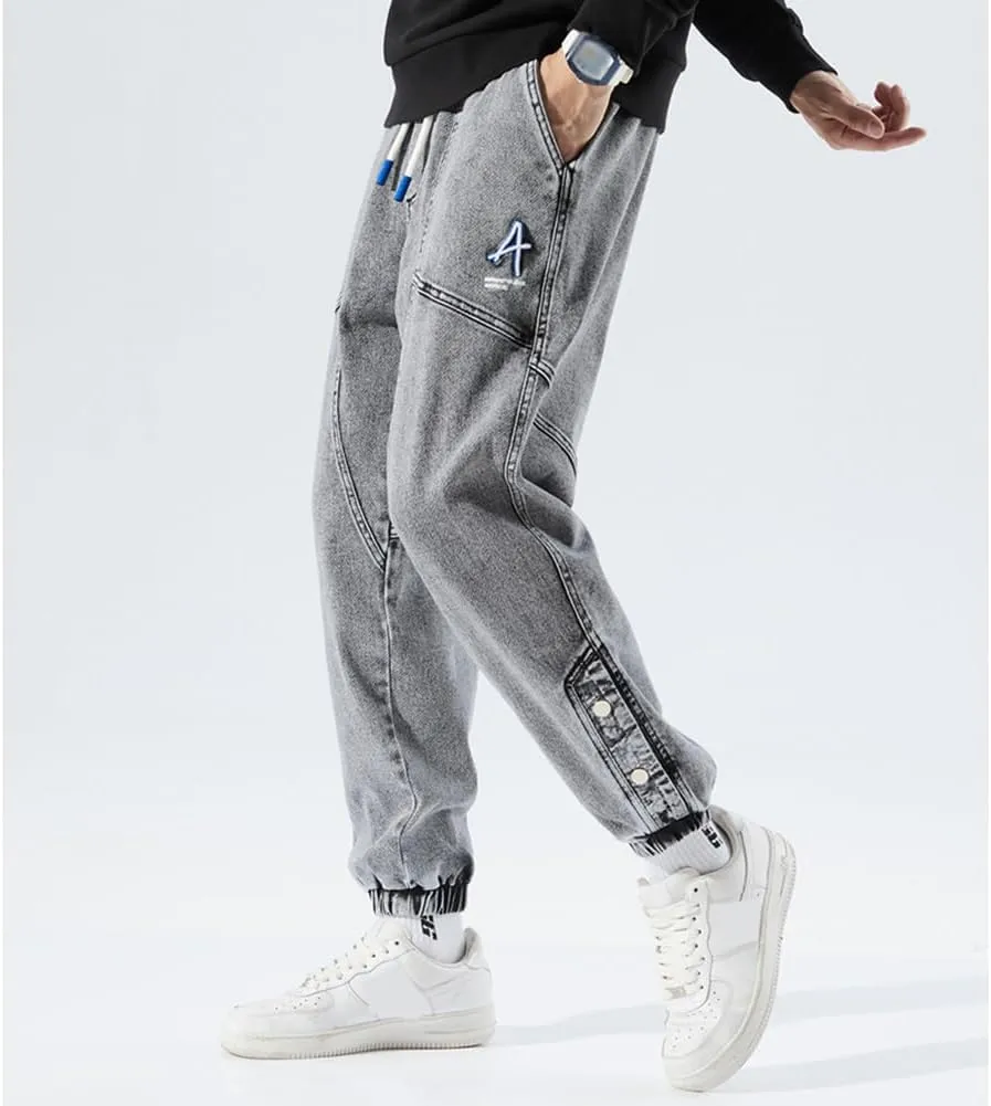 Denim Joggers Men Hip Hop Cargo Jeans Streetwear Casual Athletic Harem Pants