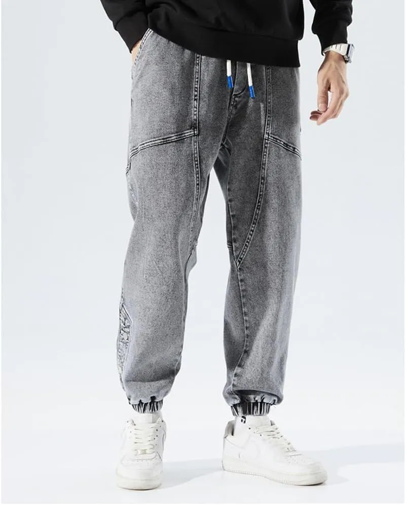 Denim Joggers Men Hip Hop Cargo Jeans Streetwear Casual Athletic Harem Pants
