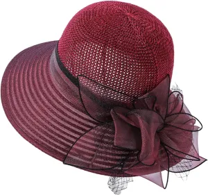 Derby Hat Church Dress for Women Tea Party Church Wedding Fascinator Hat Veil Wide Brim Bowler Hat Sun Hats