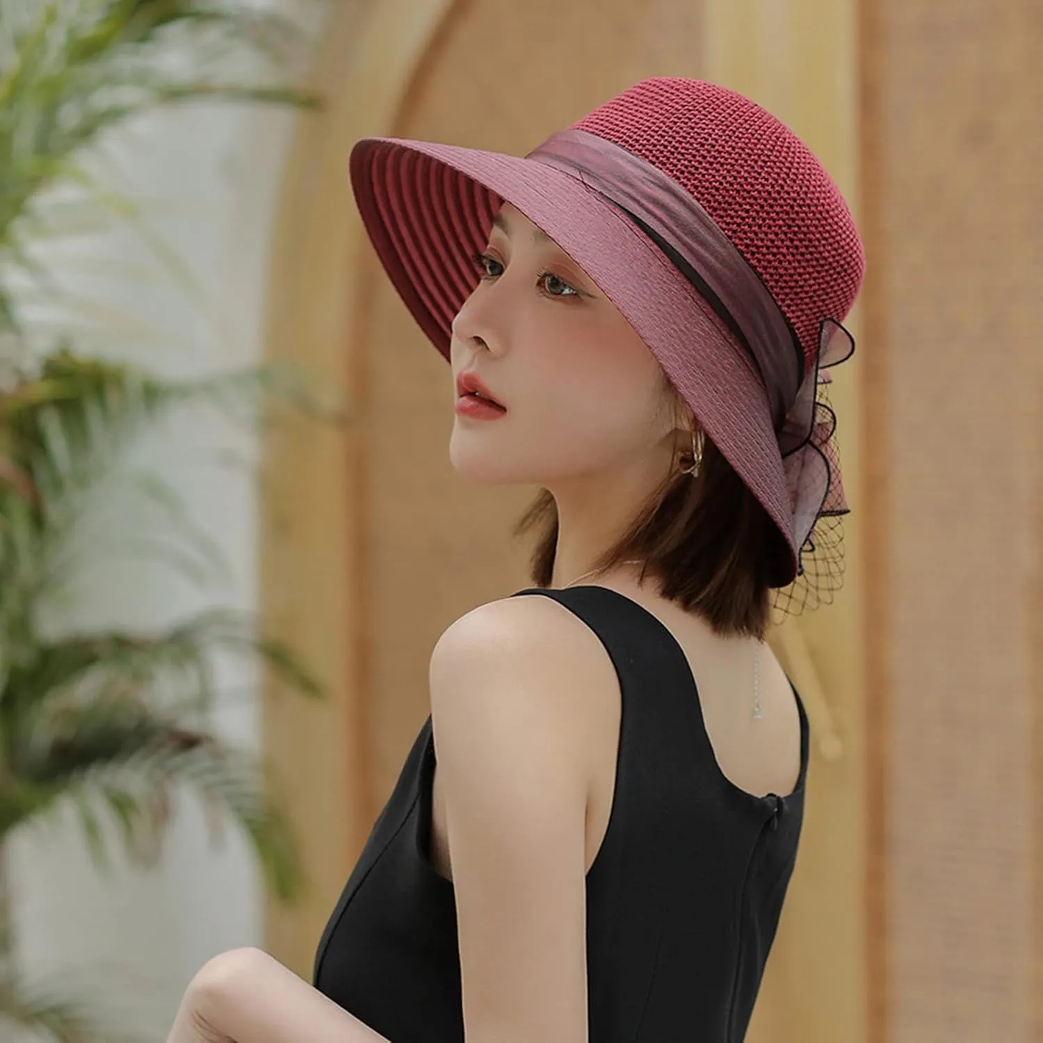 Derby Hat Church Dress for Women Tea Party Church Wedding Fascinator Hat Veil Wide Brim Bowler Hat Sun Hats