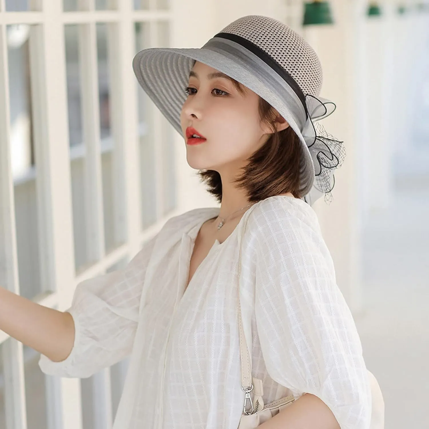 Derby Hat Church Dress for Women Tea Party Church Wedding Fascinator Hat Veil Wide Brim Bowler Hat Sun Hats
