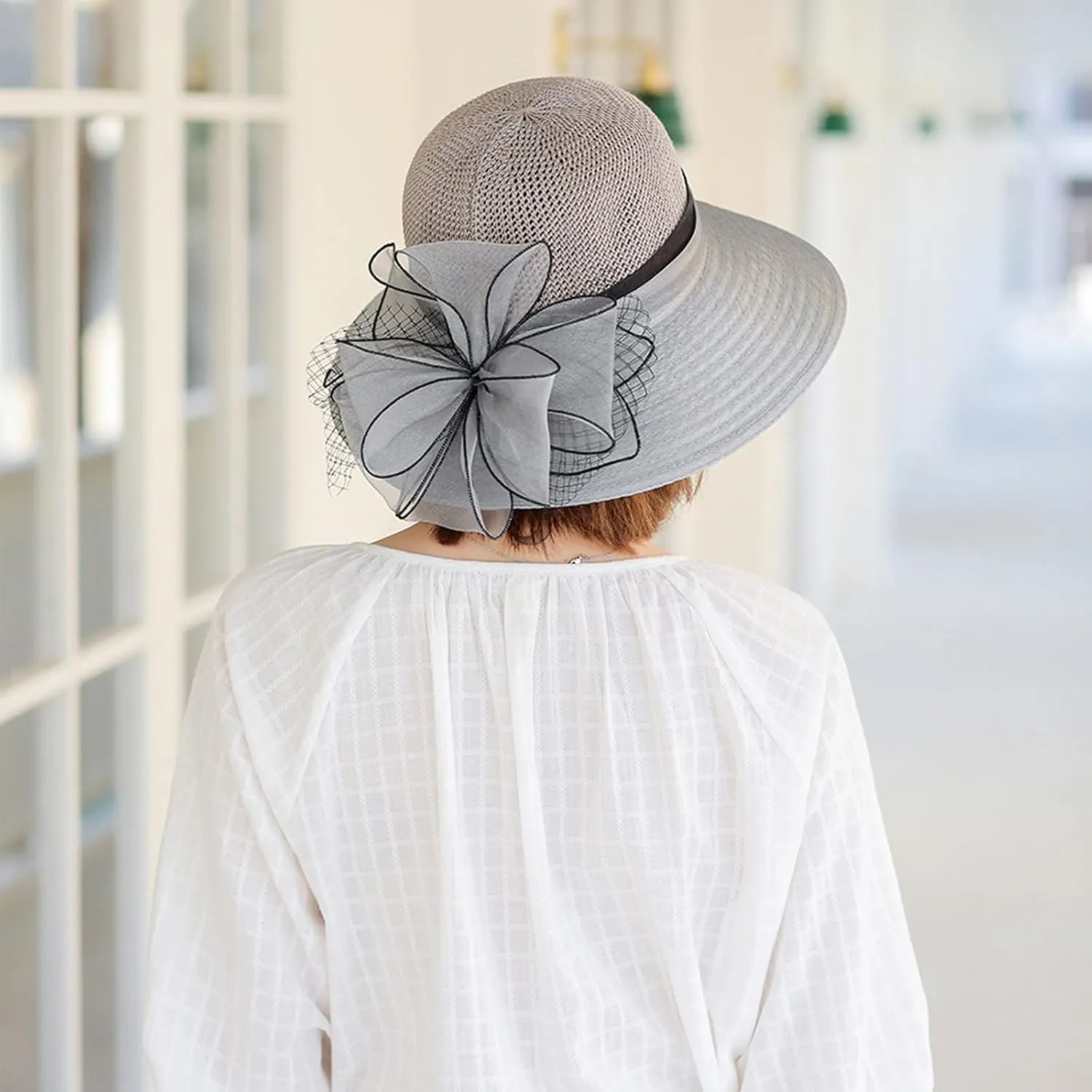 Derby Hat Church Dress for Women Tea Party Church Wedding Fascinator Hat Veil Wide Brim Bowler Hat Sun Hats