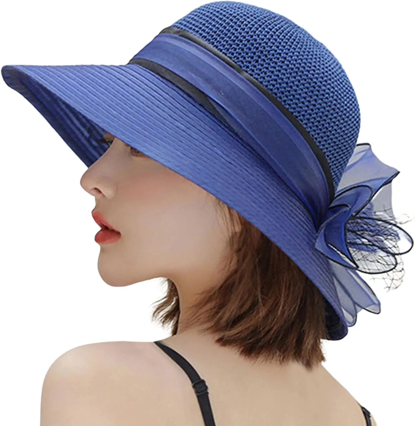 Derby Hat Women Organza Fascinator Church Bridal Wedding Tea Party Hat Elegant Wide Brim Sunhat Easter Outfit
