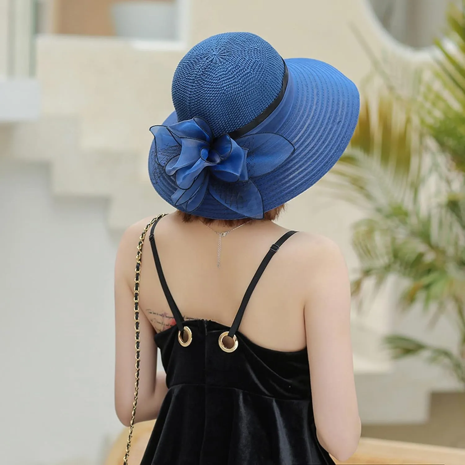 Derby Hat Women Organza Fascinator Church Bridal Wedding Tea Party Hat Elegant Wide Brim Sunhat Easter Outfit
