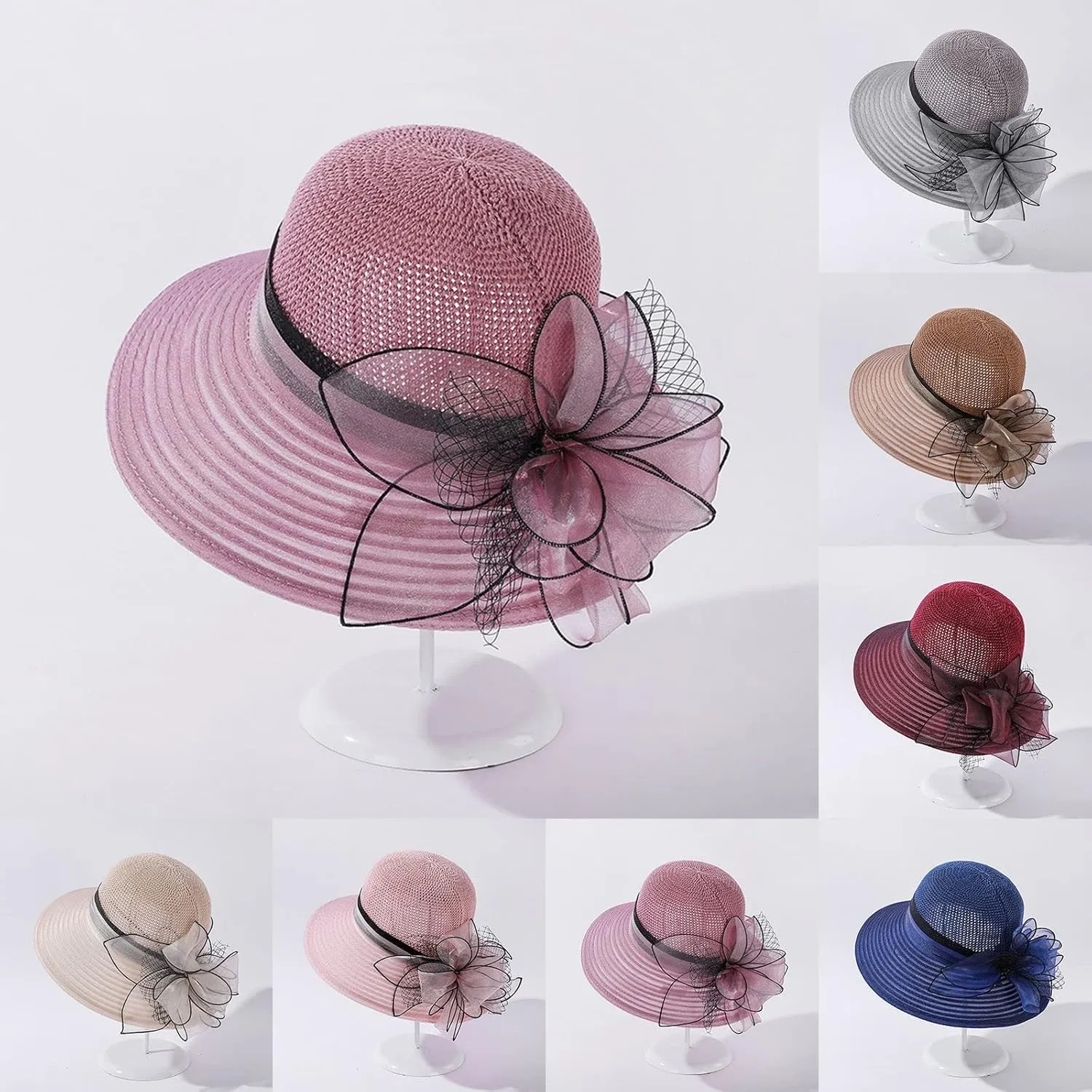 Derby Hat Women Organza Fascinator Church Bridal Wedding Tea Party Hat Elegant Wide Brim Sunhat Easter Outfit