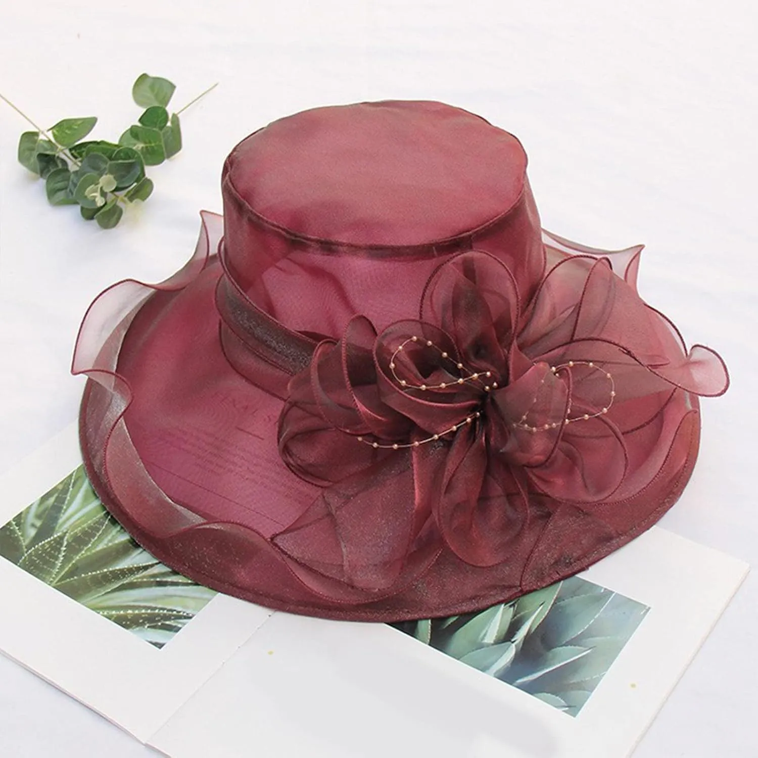 Derby Hats for Women 2025 Organza Church Fascinator Big Wide Brim Bridal Tea Party Flower Bowler Hat Dress Sun Cap