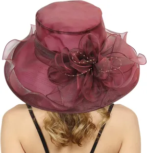 Derby Hats for Women 2025 Organza Church Fascinator Big Wide Brim Bridal Tea Party Flower Bowler Hat Dress Sun Cap
