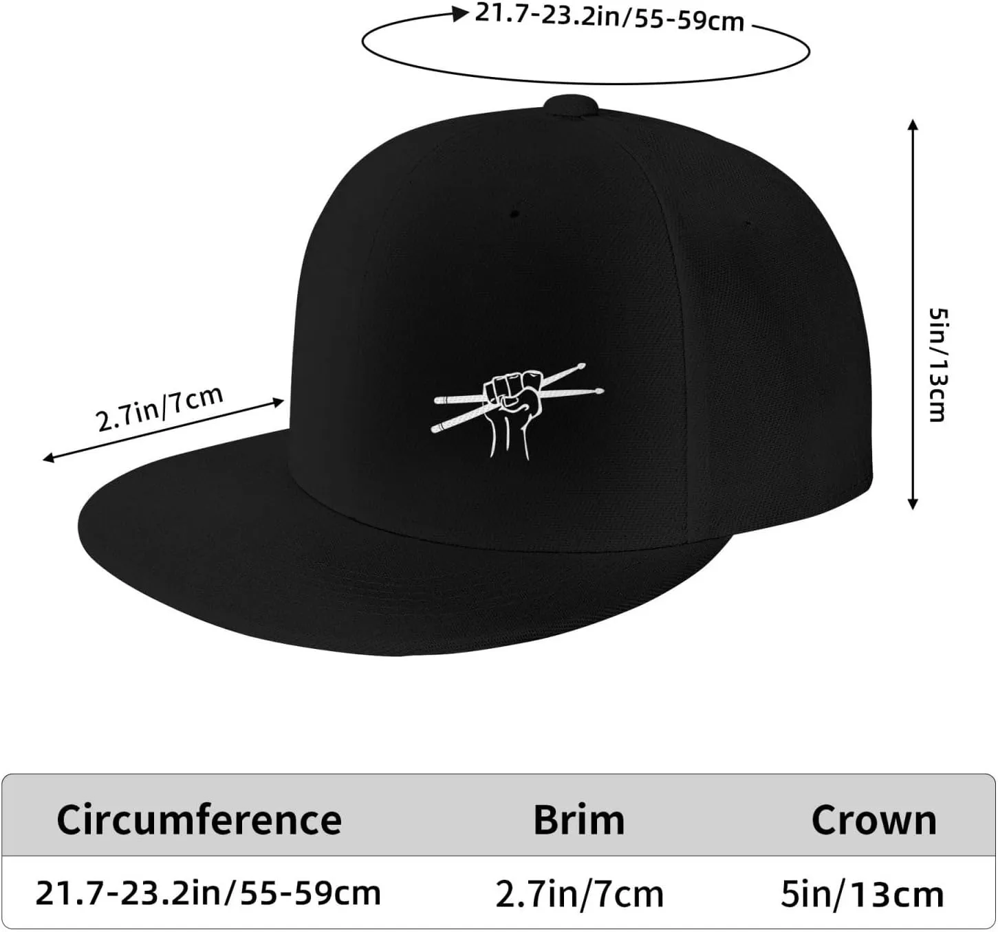 Drummer Drumsticks Snapback Hat Hip Hop Baseball Cap Adjustable Flat Bill Hat for Men