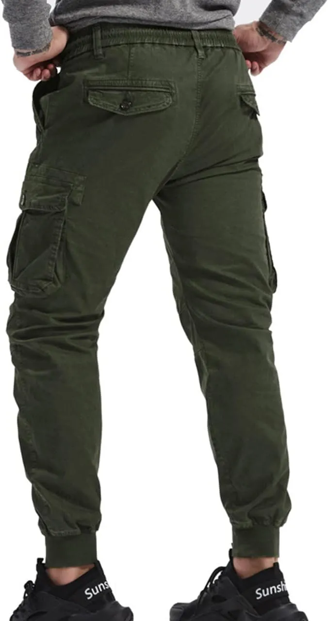 ebossy Men's Multi-Pocket Military Combat Ripstop Jogger Cargo Pants with Rib Cuff