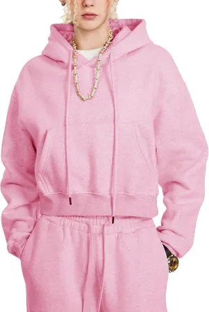 ECUPPER Womens Long Sleeve Cropped Hoodies Fleece Lined Winter Thick Sweatshirt Casual Pullover Top with Pockets