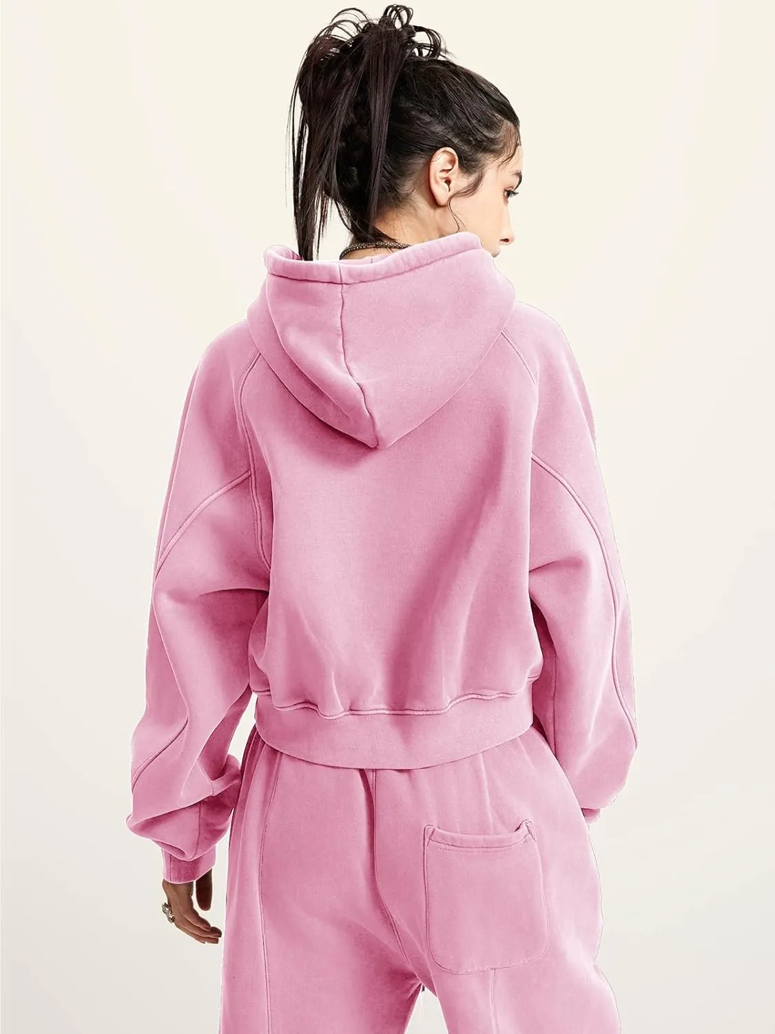 ECUPPER Womens Long Sleeve Cropped Hoodies Fleece Lined Winter Thick Sweatshirt Casual Pullover Top with Pockets