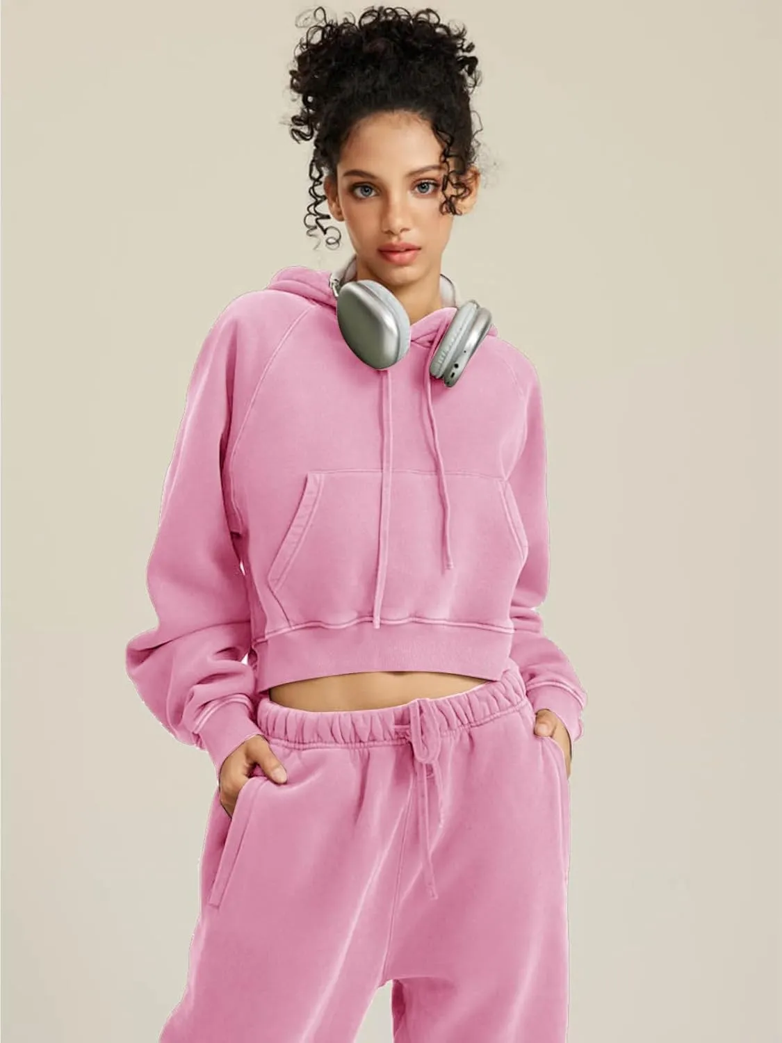 ECUPPER Womens Long Sleeve Cropped Hoodies Fleece Lined Winter Thick Sweatshirt Casual Pullover Top with Pockets
