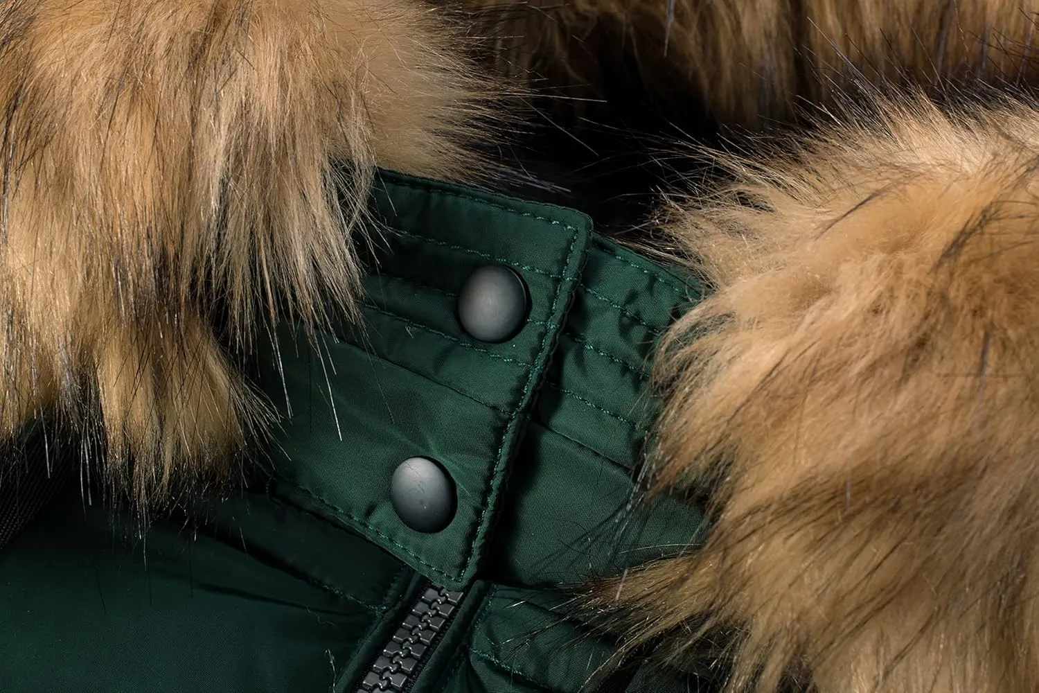 ELORA Women's Winter Parka Vegan-Down Puffer Mid- Length Coat Faux Fur Trim Removable Hood