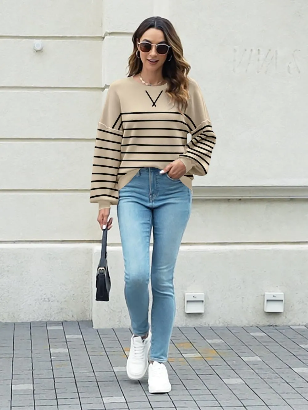 ETCYY Womens Sweaters 2025 Fall Clothes Oversized Long Sleeve Striped Shirts Lightweight Color Block Knit Pullover Tops