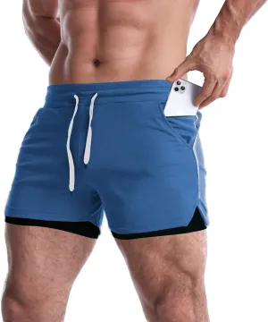 EVERWORTH Men's 2 in 1 Workout Shorts 5" Quick Dry Gym Shorts Bodybuilding Short Shorts Compression Shorts with Zipper Pocket