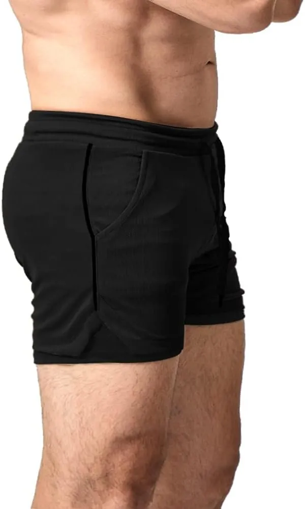 EVERWORTH Men's 2 in 1 Workout Shorts 5" Quick Dry Gym Shorts Bodybuilding Short Shorts Compression Shorts with Zipper Pocket