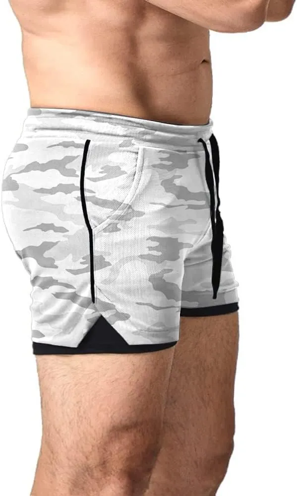 EVERWORTH Men's 2 in 1 Workout Shorts 5" Quick Dry Gym Shorts Bodybuilding Short Shorts Compression Shorts with Zipper Pocket