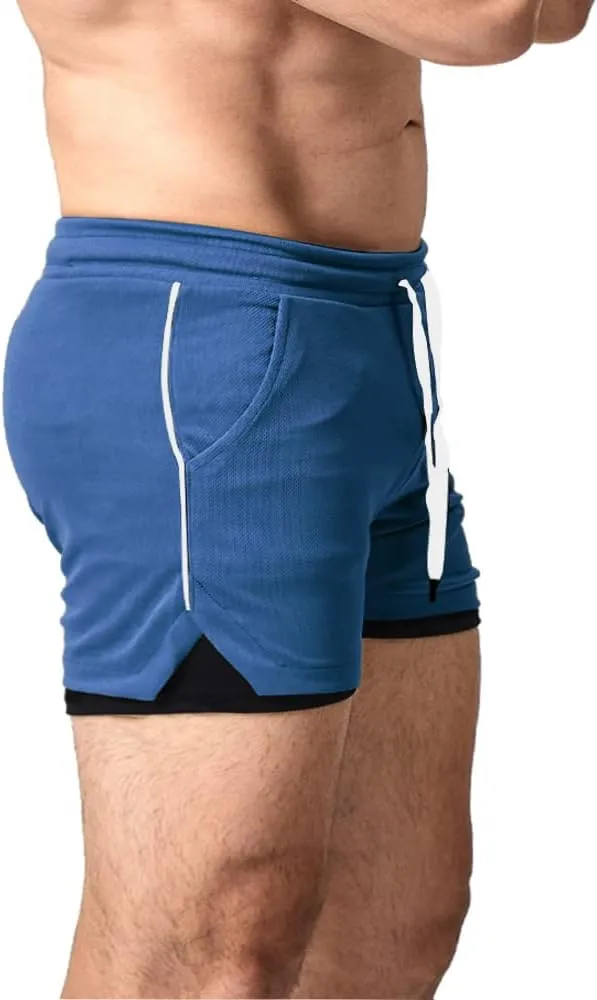 EVERWORTH Men's 2 in 1 Workout Shorts 5" Quick Dry Gym Shorts Bodybuilding Short Shorts Compression Shorts with Zipper Pocket