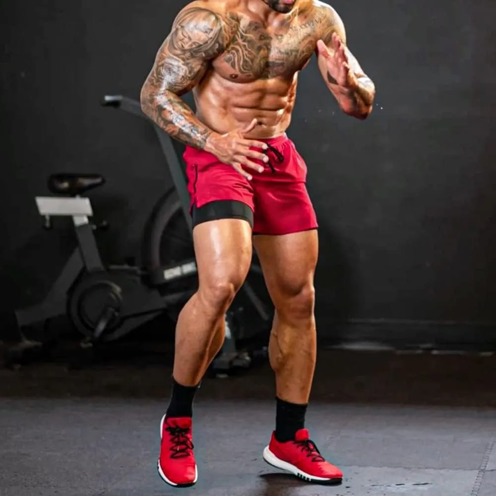 EVERWORTH Men's 2 in 1 Workout Shorts 5" Quick Dry Gym Shorts Bodybuilding Short Shorts Compression Shorts with Zipper Pocket