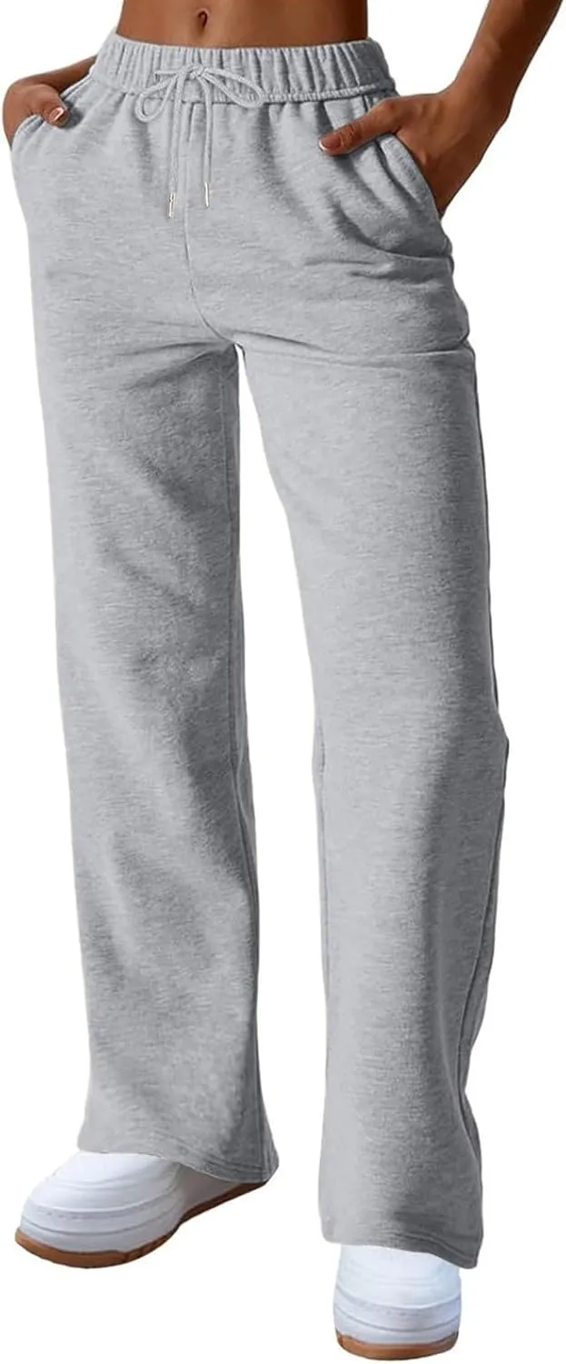 fanmpghleoo Wide Leg Sweatpants Women Baggy Fleece Lined High Waisted Joggers with Pockets Casual Athletic Jogger Sweat Pants