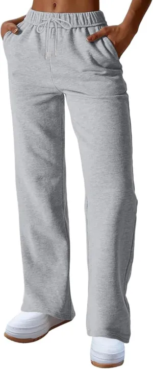 fanmpghleoo Wide Leg Sweatpants Women Baggy Fleece Lined High Waisted Joggers with Pockets Casual Athletic Jogger Sweat Pants